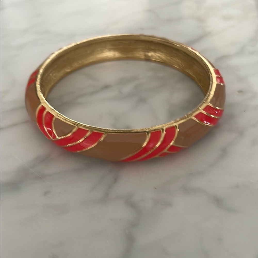 J Crew Elegant Gold and Red Bangle Bracelet